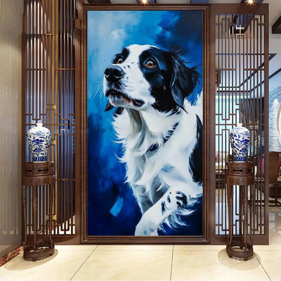 

Fullcang черно-белая собака большого размера Diy алмазная живопись животное полная квадратная круглая дрель мозаика вышивка картина Настенный декор