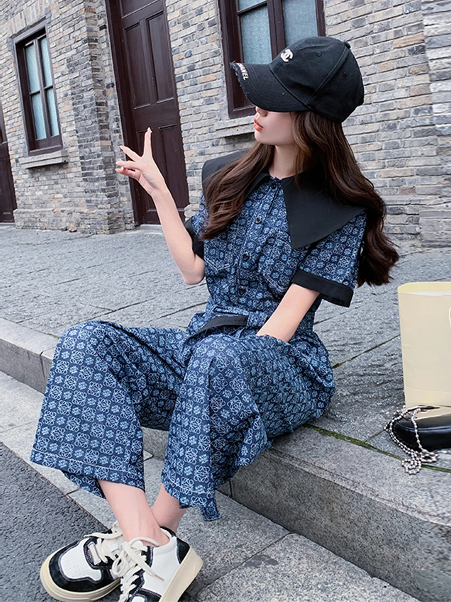 

Ele High Waist Wide Leg Denim Jumpsuit Set Women's Summer Faionable Design Sensation One-Piece Suiting Pants