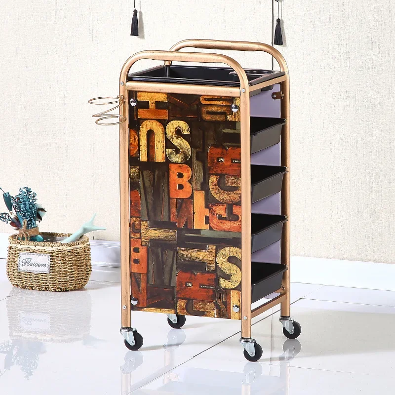 Retro Hair Salon Trolley  MultiLayer Beauty Storage  Cart with Top Tray, Barber Shop Essential, Durable Wheels