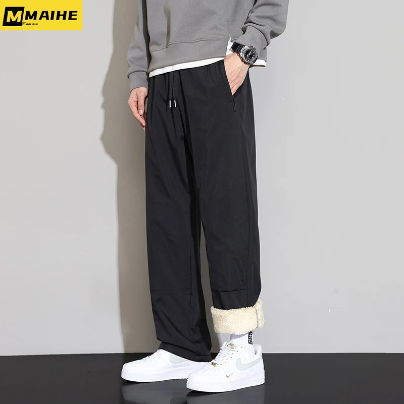 Winter Casual Pants Graphene Knee Protection Pants Self-heating Warm SweatPants Outdoor fleece-lined Thickened Straight Leg Pant