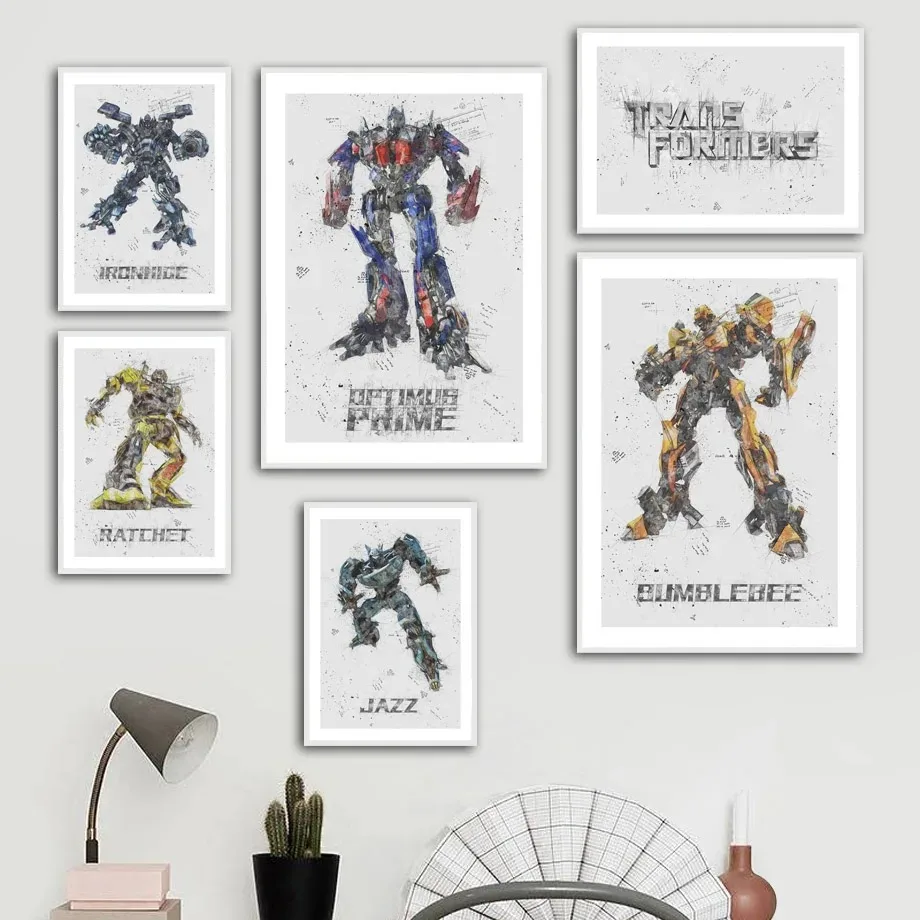 Transformation Optimus Robot Autobot Movie Kids Gift Wall Art Print Canvas Painting Nordic Poster Pictures for Living Room Decor