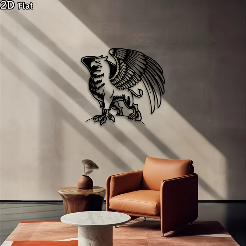 2D Flat 1pc Iron Griffin Wall Art, Mythical Hanging Decor Indoor Outdoor