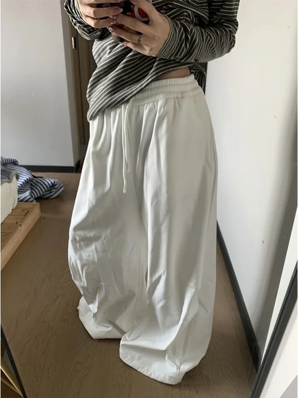 

Retro Korean Style Quick Dry Sporty Casual Loose Long Pants Jazz Street Dance Wide Leg Pants High Waist Straight Leg Pants