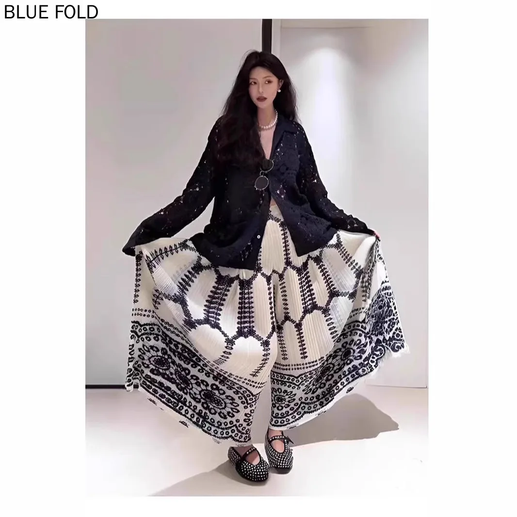 

MIYAK Wide-legged Pants Women Ethnic Style Fashion Temperament Summer Comfortable Versatile Printed High Waist Drape Casual Pant
