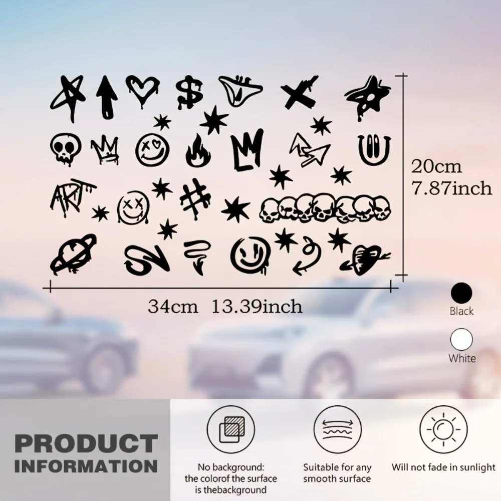 35Pcs 2D Flat Skull Graffiti Vinyl Sticker Sheet Waterproof DIY Decals for Bicycle Frame Motorcycle Laptop Helmet Decor