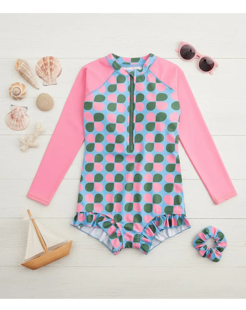 One-piece Swimwear Long Sleeve Ruffles Sun-proof Beach Bikini Girl's Swimsuits S42a8e33cd2f94c5d950243c99e7f4c07N