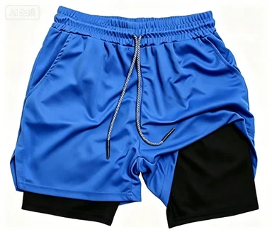 Men's Double Layer Fitness Shorts Men Fitness Gym Training 2 in 1 Sports Shorts Quick Dry Workout Jogging Double Deck Summer