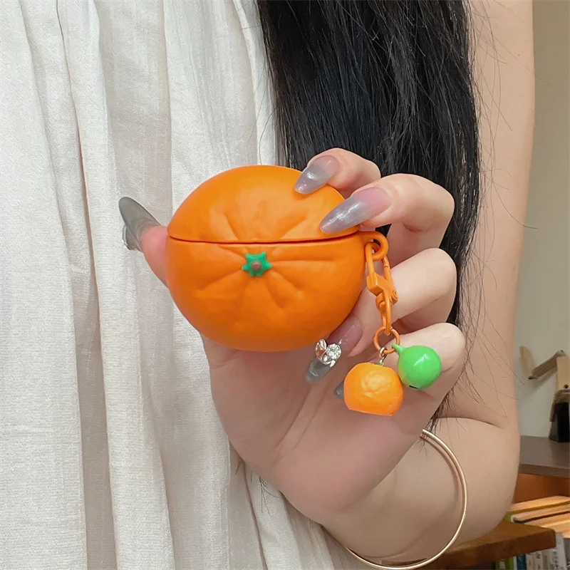 

Funny Cute Orange Headphone Cover For Apple Airpods 4 3 2 Pro 2 Gen Case with Chain Silicone Headset Charging Cases For Airpod 4