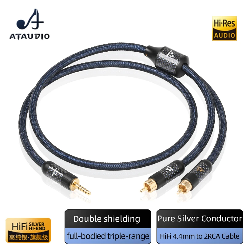 New Upgrade Pure Silver HiFi 4.4mm to 2RCA Audio Cable Gold-plated Balanced 4.4mm Jack to 2RCA Male for CD HiFi Player
