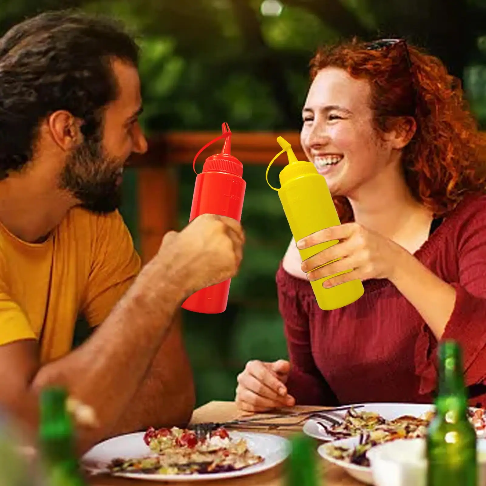Large Squeeze Condiment Bottles With Nozzles Ketchup Mustards Salad BBQ Sauces Dispenser Squeeze Sauce Bottle Kitchen Gadget