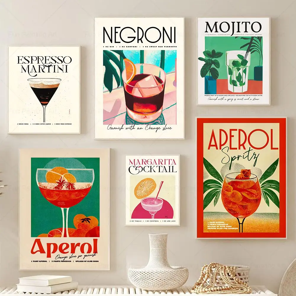 Cocktail Mojito Espresso Martini Negroni Bar Vintage Wall Art Canvas Painting Nordic Poster And Prints Picture For Kitchen Decor