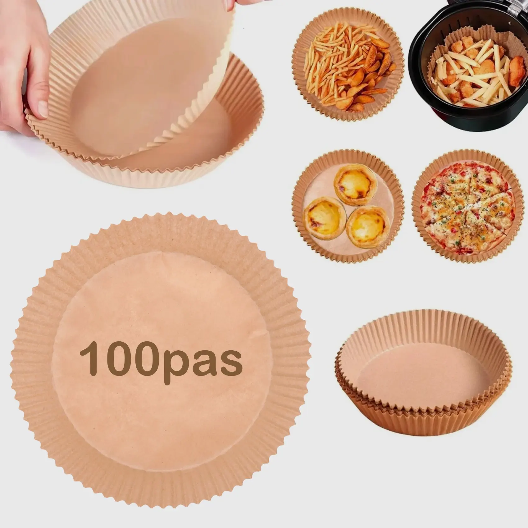 

A67Z 100Pcs Air Fryer Parchment Paper Liners Non-Stick Disposable Air Fryer Liners Basket Unperforated Round Parchment Paper