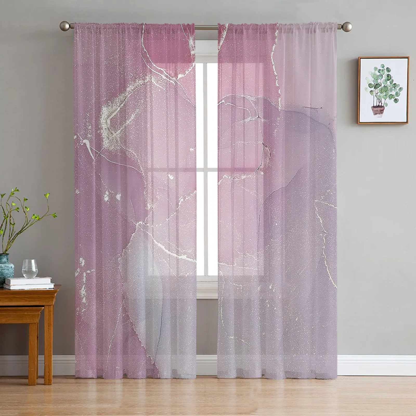 Black Marble Cracks Texture Tulle in Sheer Curtains for Living Room Bedroom Kitchen Window Treatment Chiffon Curtain Blinds
