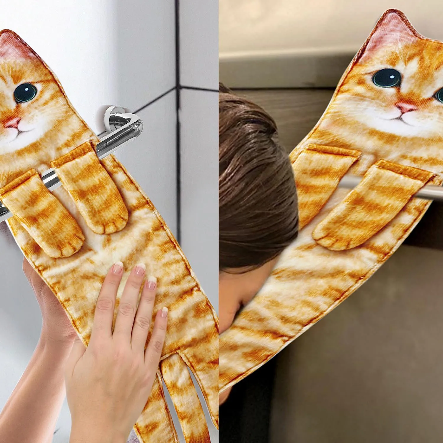 Cat Funny Hand Towels for Bathroom Kitchen - Cute Decorative Cat Decor Hanging Washcloths Face Towels Super Absorbent Soft