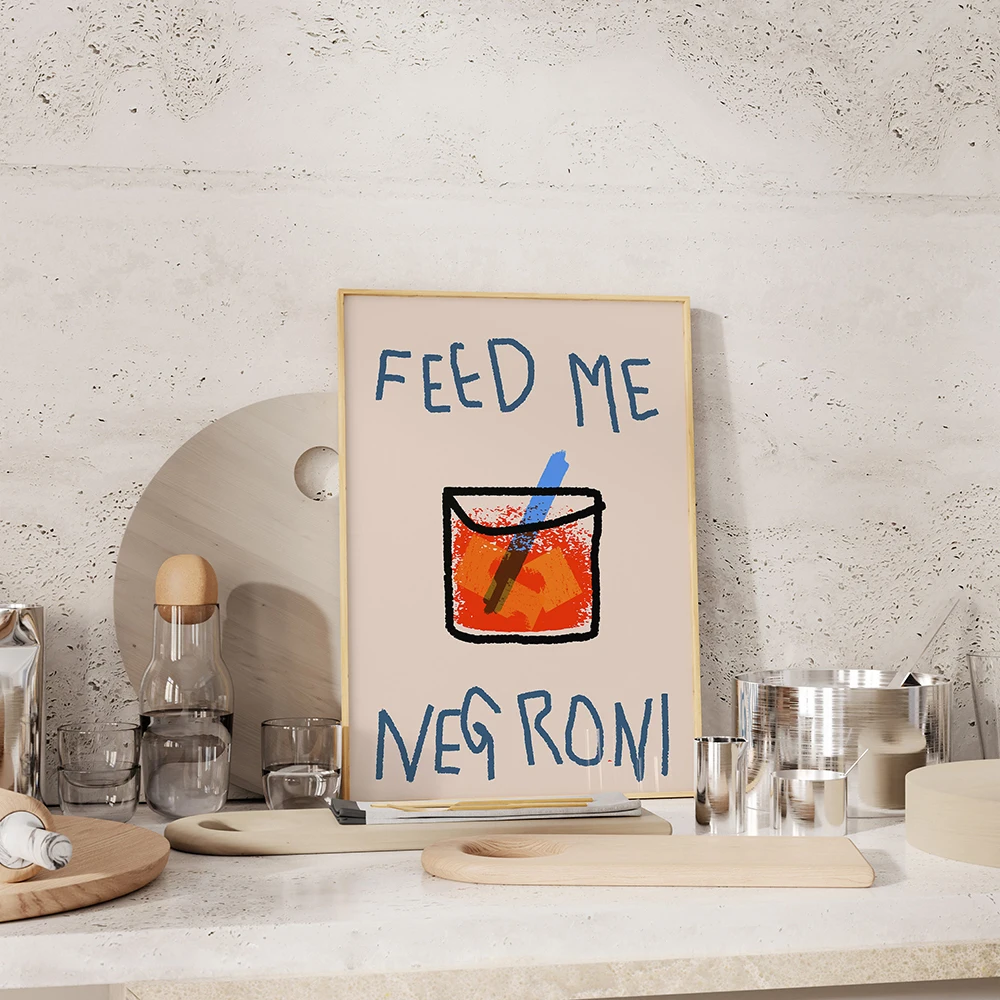 Kitchen Wall Art Negroni Cocktail Poster and Print Feed Me Quote Alcoholic Fruit Canvas Painting Kitchen Bar Pictures Home Decor