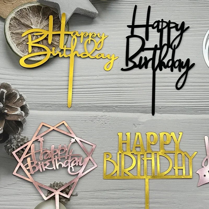 10 pezzi in acrilico per torta di buon compleanno, rosa, oro, argento, acrilico, per bambini, uomini, donne, decorazioni per torte per forniture regalo per baby shower