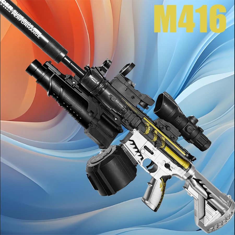 416 volledig uitgerust automatisch speelgoedpistool dat 7-8 mm hydrogelkogels brandt, jongensspeelgoed met handmatige infrarood herladen, nieuwjaarscadeau