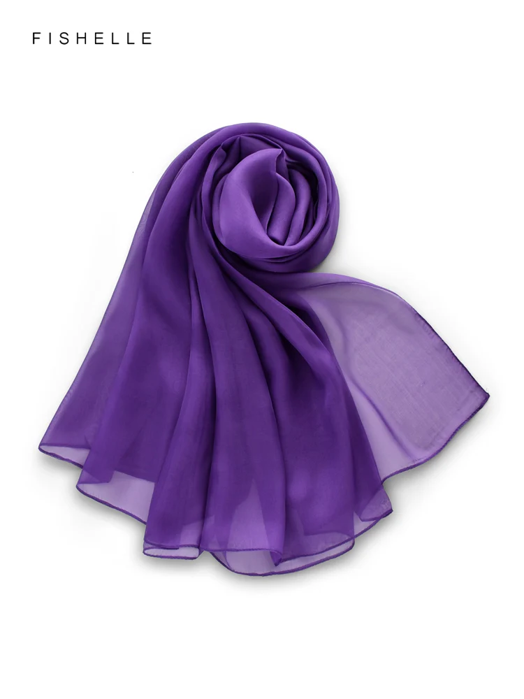 Purple silk chiffon lady long scarf hijab 100% real silk shawl Muslim headscarf women wrap pareo luxury gift bufanda neckerchief