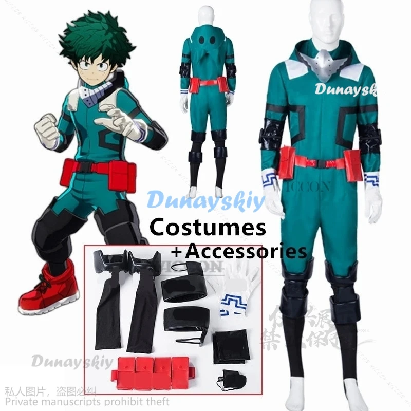 Anime My Hero jumpsuit Cosplay Midoriya green Izuku Battle Deku Cosplay Halloween Carnival Costume Unisex Academia Costume Set