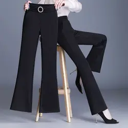 Office Lady Black Korean Flare Pants Spring Autumn Streetwear Fashion Wide Leg Elastic High Waist Casual Women Suits Trousers
