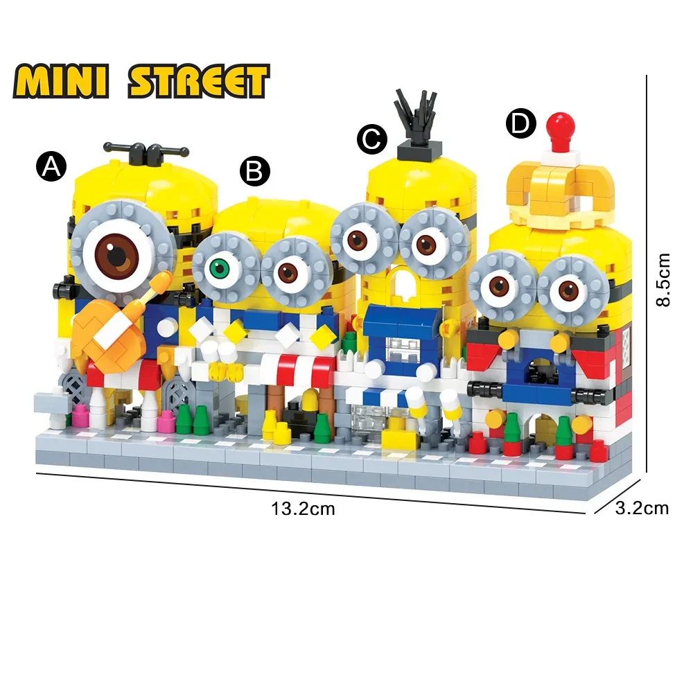 4-in-1 Minions Cartoon Straßenszenen-Serie 3D-Aufkleber Modellfigur Lehrreiches Baustein-Puzzle Spielzeug Feiertagsgeschenk – Detail 4