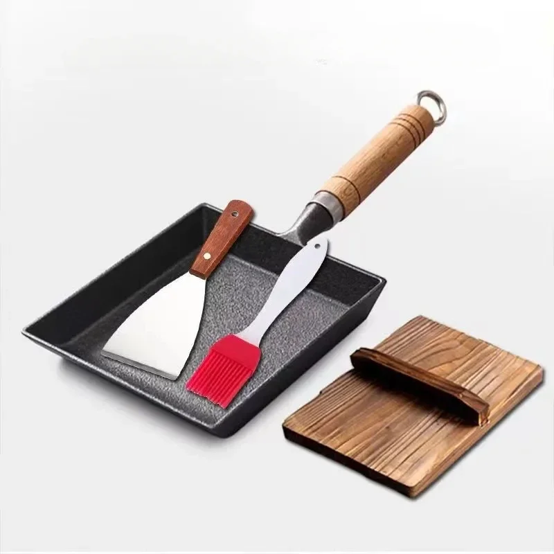 

Frying Tamagoyaki Omelette Black Non Stick Pan Fry Egg Pancake Kitchen Pot Cover Gas Cooker Induction Japanese Cast Iron Pan