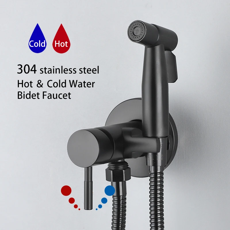 

ULA Portable Bidet Mixer Faucet Toilet Bidet Faucet Black Hot Cold Water Bathroom Anal Shattaf Valve Jet Set Stainless Steel