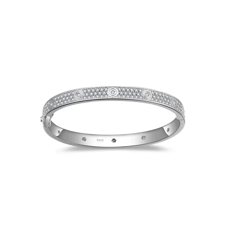 Follow Cloud Classic Round Full Moissanite Diamond Bracelet 1.3-2.0mm with GRA 925 Sterling Silver Bangle Fine Jewelry for Women