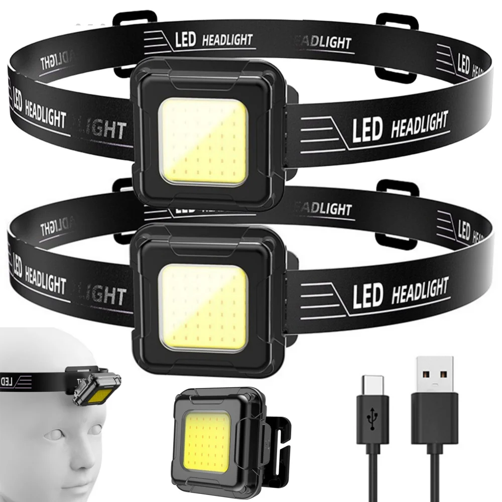 Outdoor Headlamp USB Rechargeable Work Flashlight Multifunctional Head Torch Mini COB LED Headlight for Camping Fishing Hiking