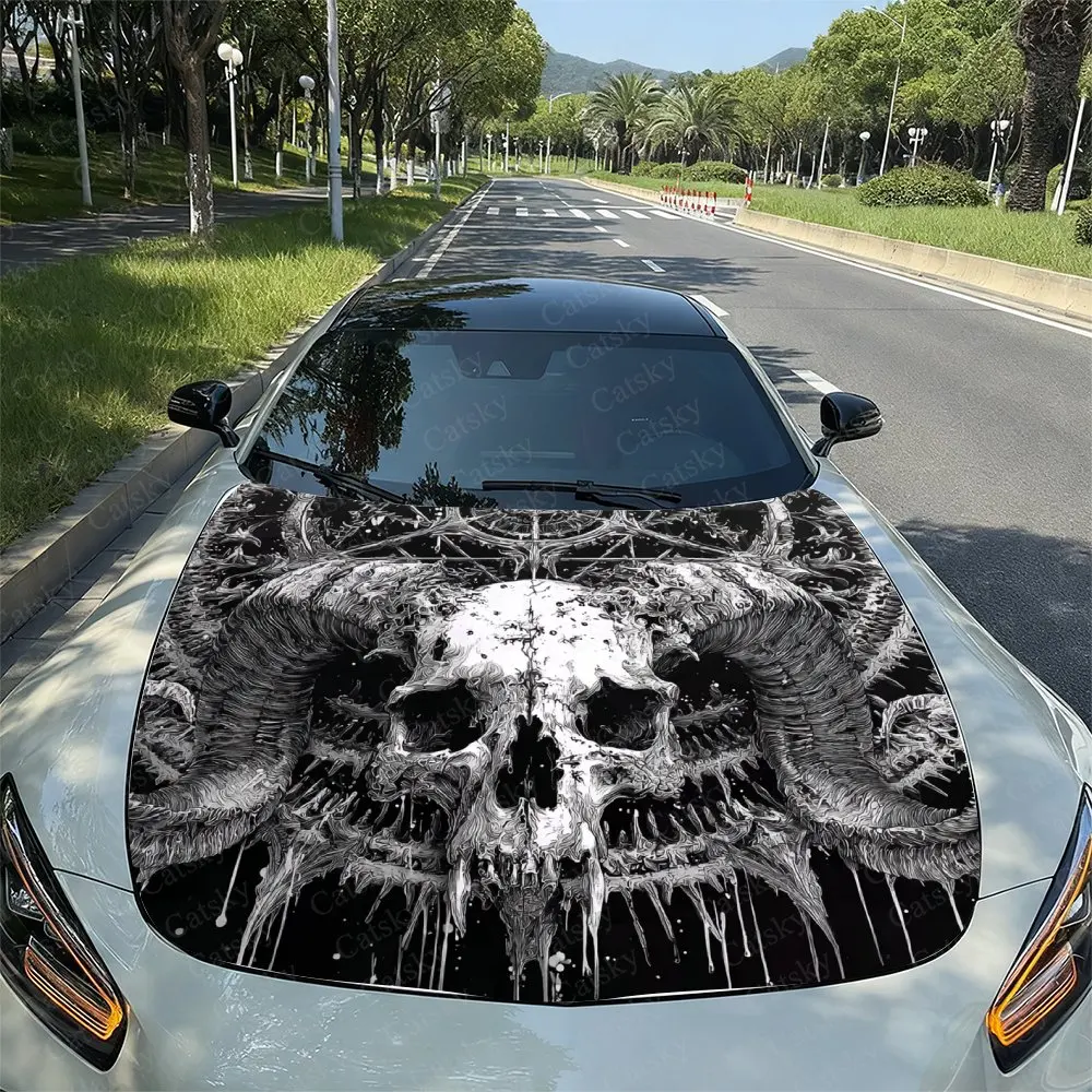 

Gothic Style Skull Sheep Head Car Hood Stickers, Easy To Remove And Durable Car Parts, PVC Material Hood Stickers, Self-adhesive
