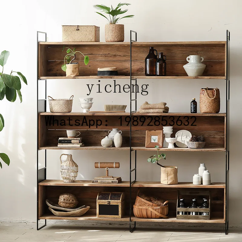 

CC Old Pine Wood Three-Drawer Wall-Mounted Homestay Wabi-Sabi Style Display Cabinet Iron Frame Solid Wood Display Cabinet