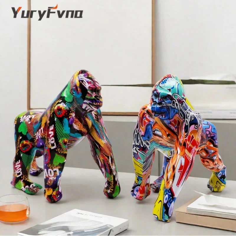 

YuryFvna Creative Gorilla Sculpture New Room Decoration Baboon Ornament Abstract Figurine Modern Home Decor Animal Figures Gift