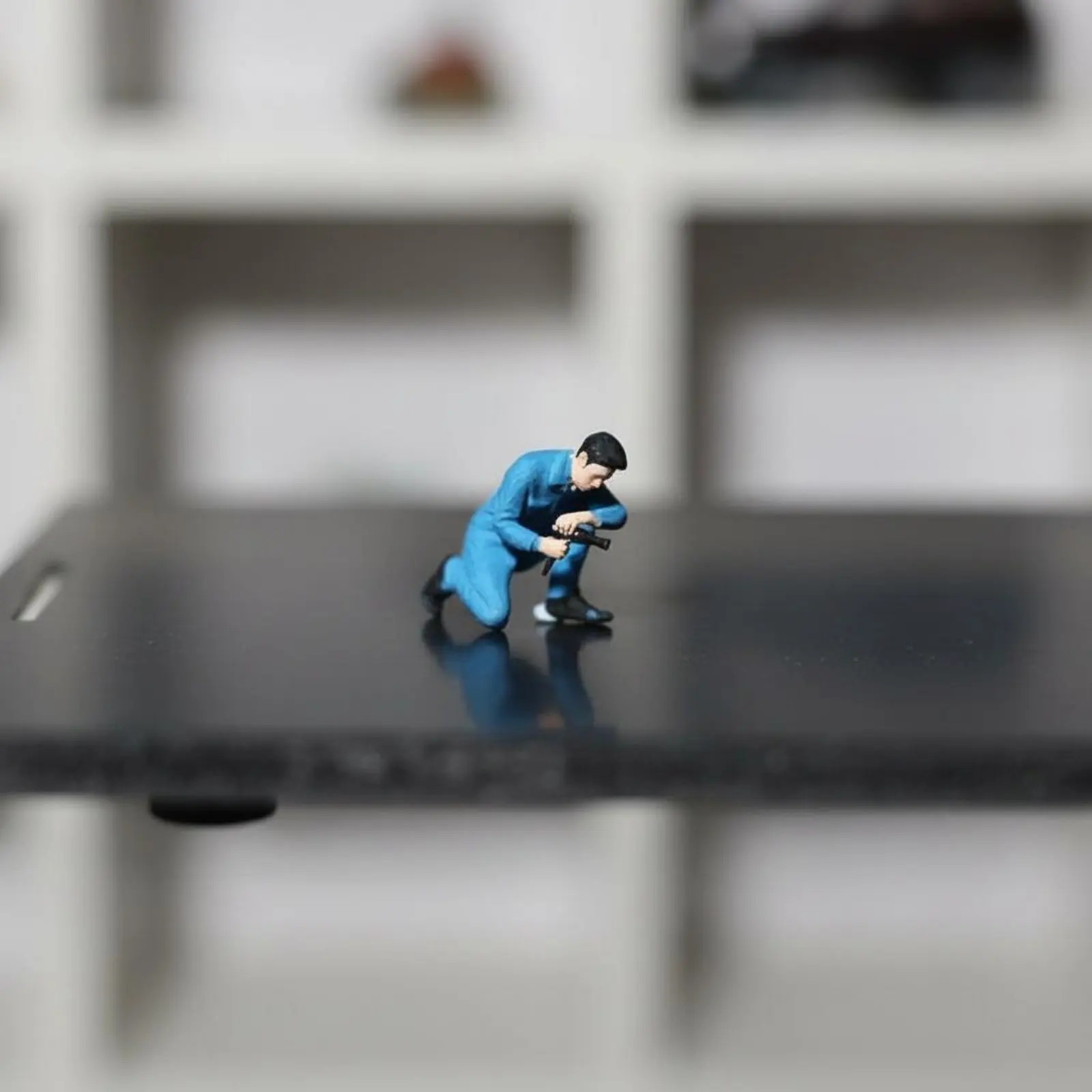 Phone Looking Man Figure Scene Accessory Mini Man Figurine Miniature Human Figures Realistic Mini People Figurines Tiny view 3