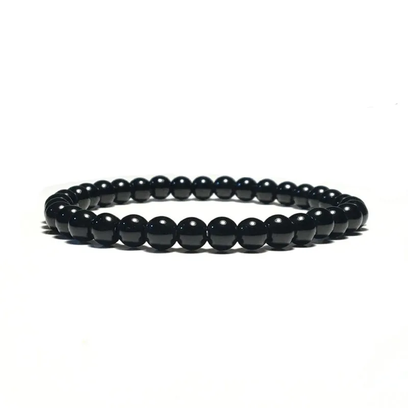Noter Minimalist Obsidian Stone Bracelet Men 4/6/8/10/12mm Black Smooth Beaded Braslet Yoga Meditation Jewelry Black Brazalete
