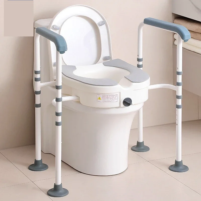 Toilet safety railing with detachable lift seat, equipped with armrest and disability assistance device, suitable for elderly pr