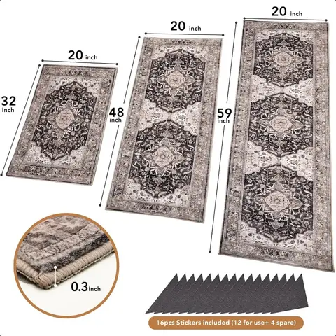 Köksmattor 3 st med 16 st klistermärken Boho köksmattor halkfria tvättbara för golv tjocka köksmattor löpare mattor för 12 best sales boho matta - №1