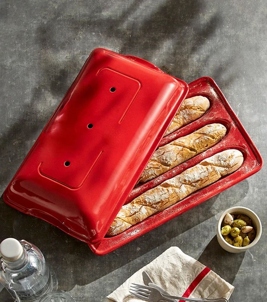 Ceramic mini-baguette mold with lid household baking stick baking tray