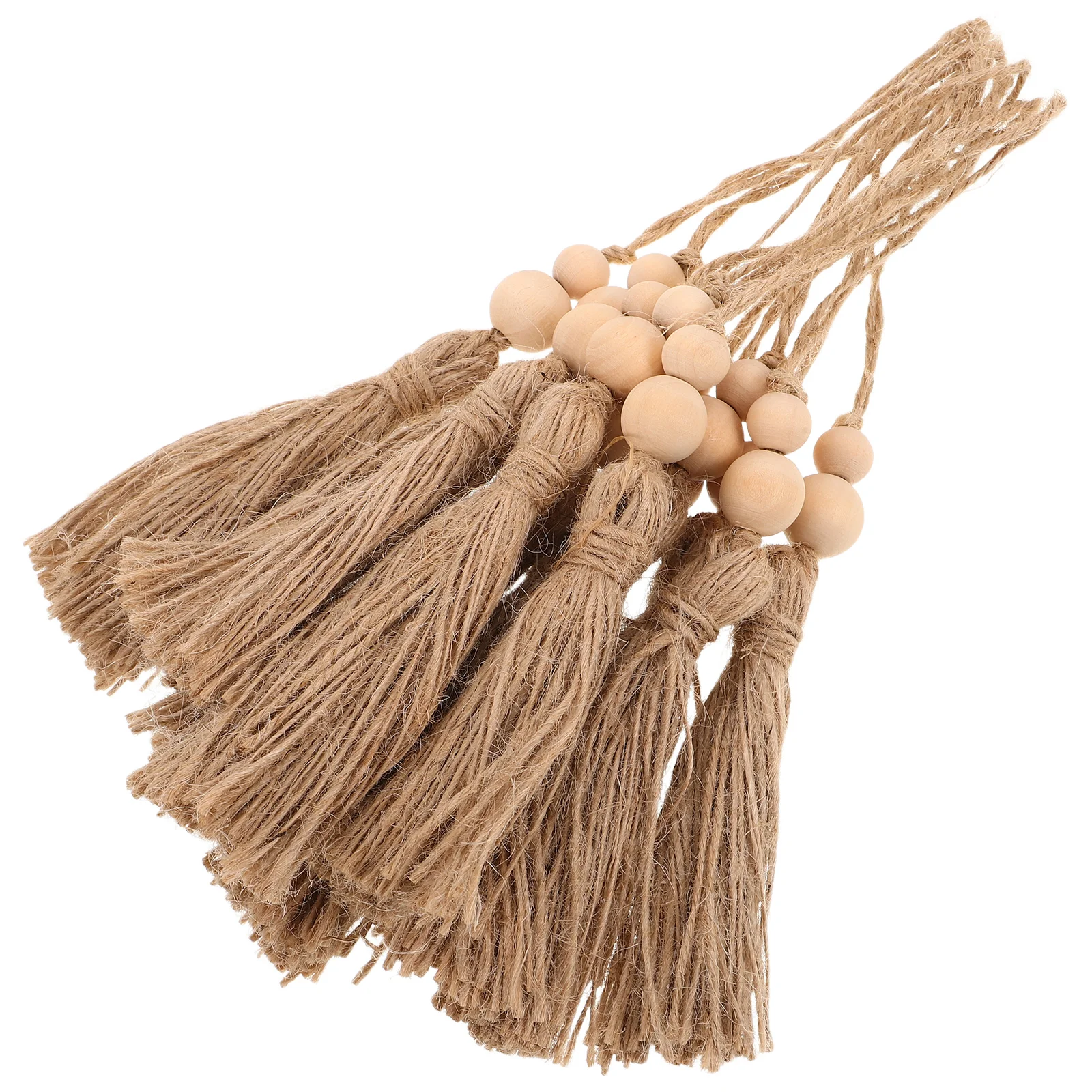 

12 Pcs Hemp Rope Pendant Tassel Garland with Wood Beads Christmas Craft Tassels Wooden Burlap Hanging Beaded