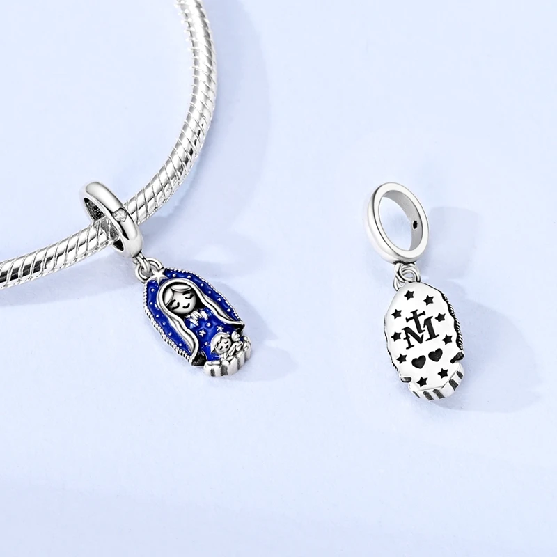 925 Sterling Silver Charms Bead Luminous Virgin Mary and Angel Dangle Fit Original Bracelet DIY Women Jewelry Gift