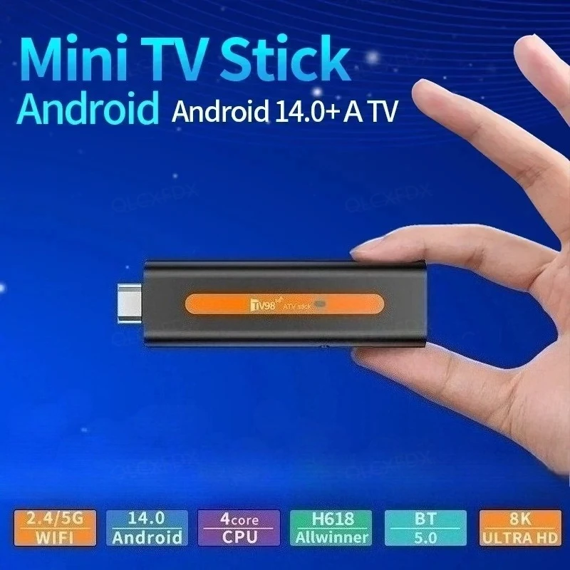 TV Stick Obsługa Android 14.0 Video 4K BT5.0 WiFi 6 Allwinner H618 8K ATV Smart Quad Core Cortex A53 Pilot głosowy Smart TV Box