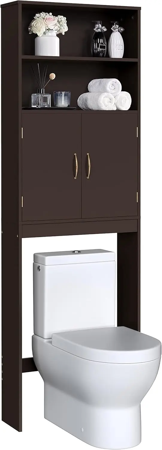 

Over The Toilet Storage, Taller Bathroom Organizer Space-Saving Storage Cabinet with Adjustable Shelves and Double Doors