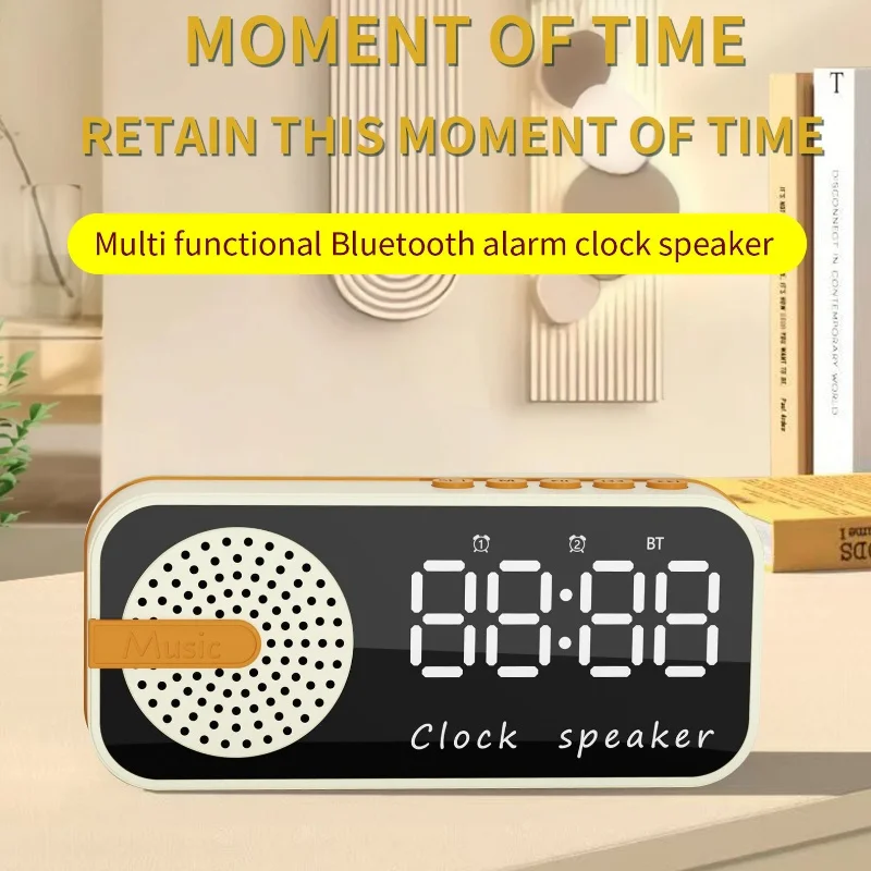 HD Mirror Alarm Clock Disaplay Mini Sleep SoundBox Clock Speaker Portable Bluetooth Speaker with TF Card FM Radio HIFI Music Box