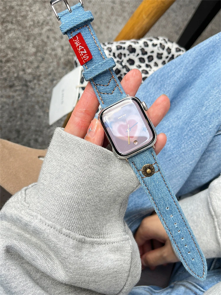 Luxury Leather Band For iWatch Ultra 10 9 8 7 6 5 4 SE Y2k Denim Bracelet Strap For Apple Watch 38mm 41mm 40 42mm 45mm 46mm 49mm