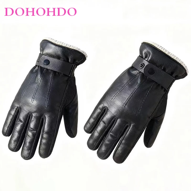 

2026 Winter Gloves Men Leather Gloves Thick Warm Driving Outdoor Cotton Gloves Black Gloves Guantes Para Motos Guantes Negros