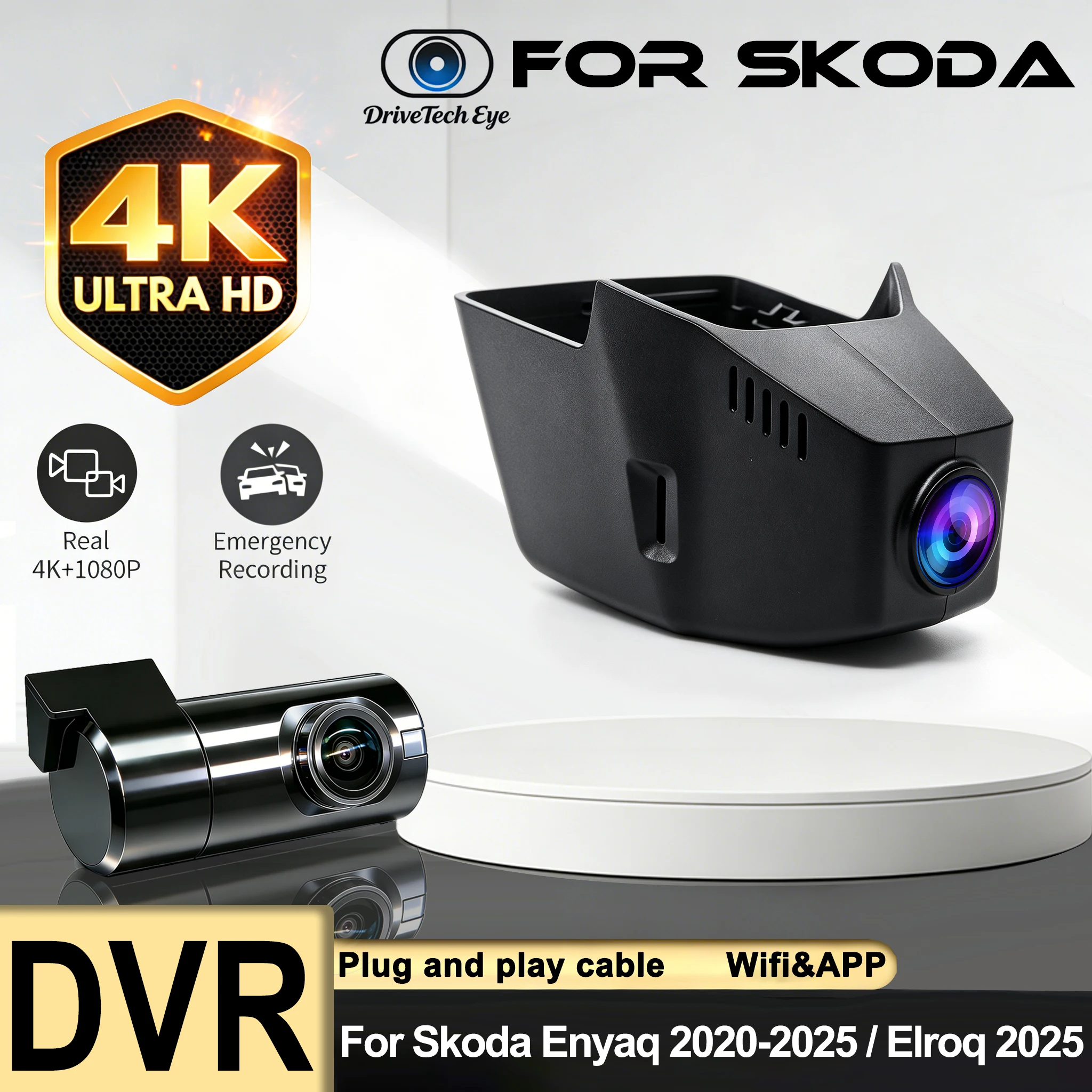 4K Dashcam für Skoda Enyaq 2020 2021 2022 2023 2024 2025, Plug-and-Play-Dashcam für Skoda Elroq 2025 Auto-DVR 2160P mit WLAN