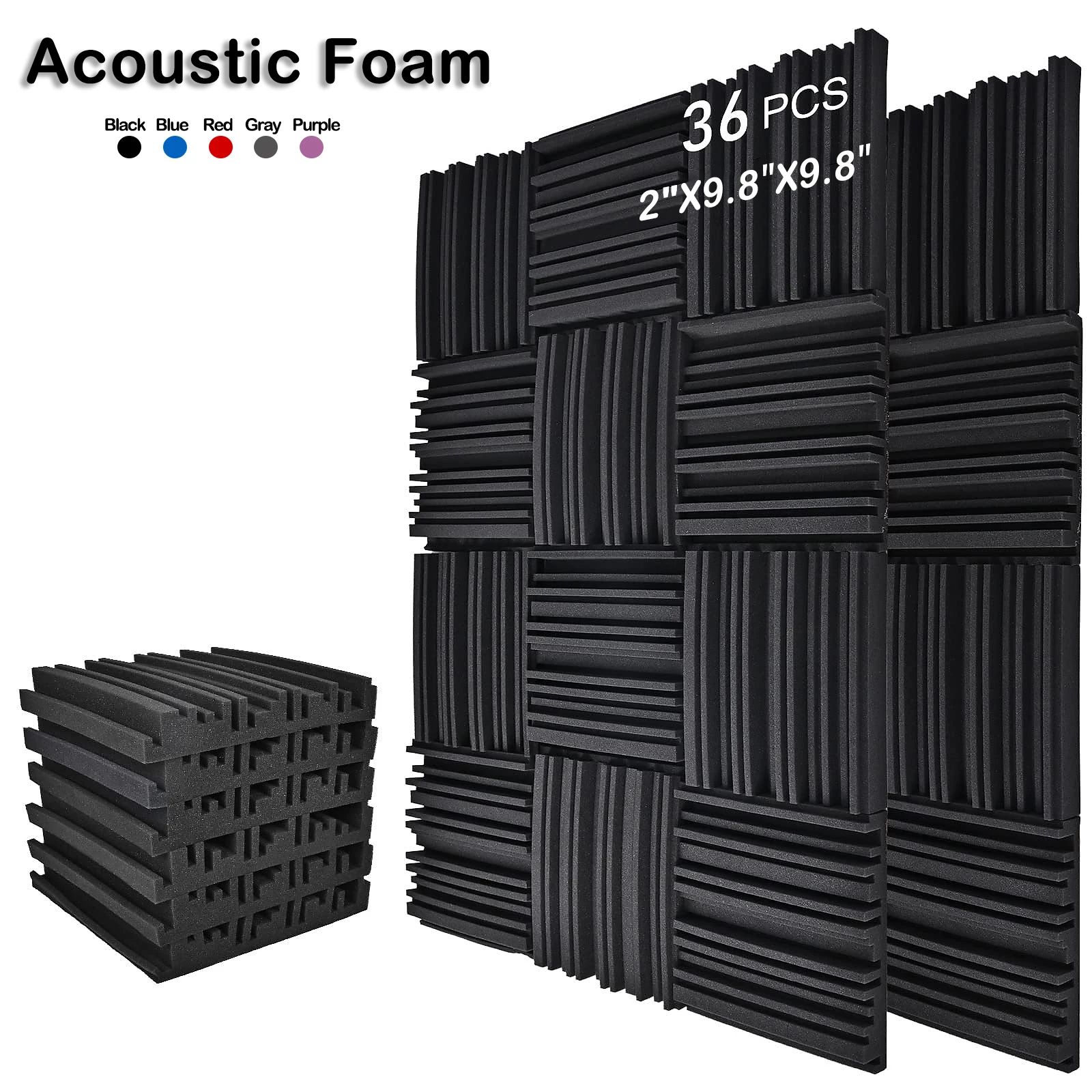 

36Pcs 2"X9.8"X9.8" Studio Acoustic Foam Panels Sound Creative Irregularity Soundproof Foam Sponge Pad Absorption KTV Room Wall