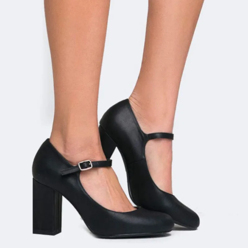 

SHOFOO Fashionable women's high heels. Black leather single shoes. About 11cm heel height. Round toe shoes. Fashion show banquet