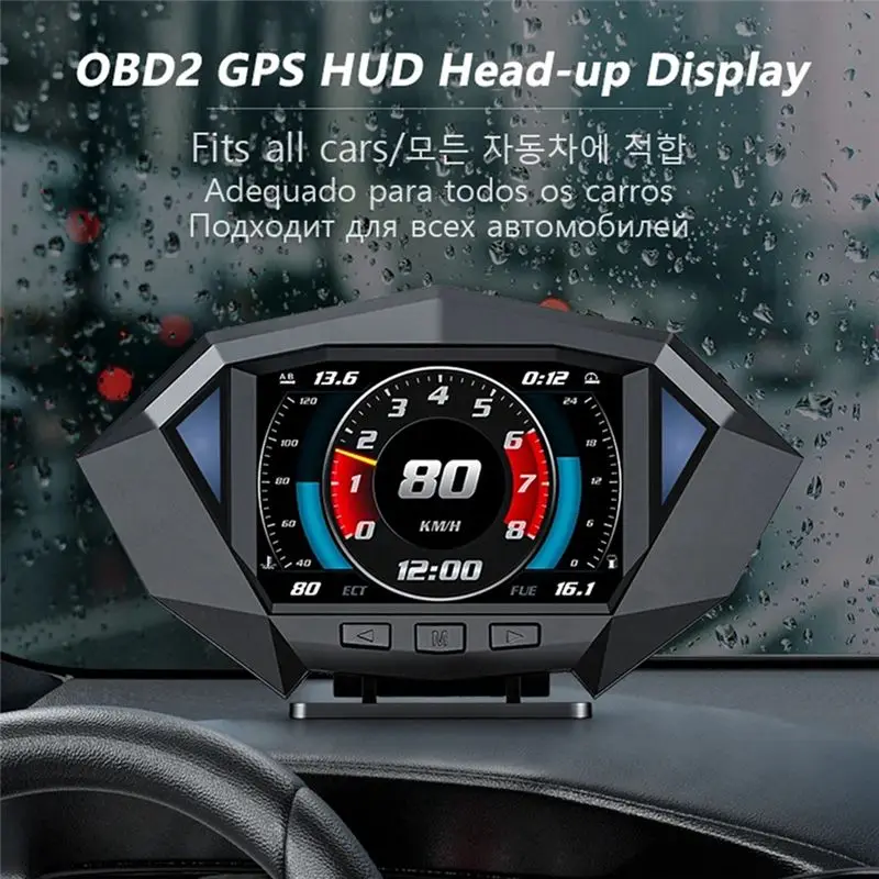 

Precision P1 Car Heads Up Display OBD2 GPS Auto On-Board Computer Security Alarm Water Temp Fuel Consumption HUD Inclinometer