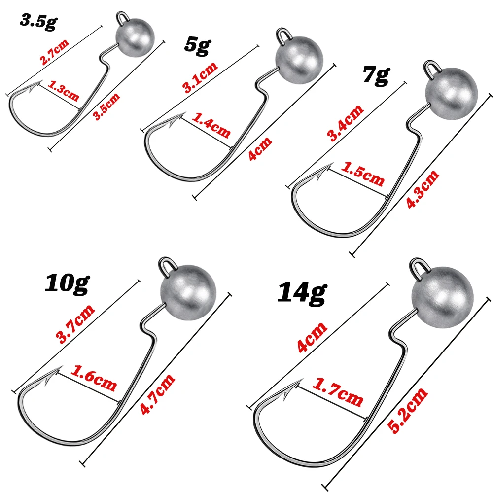 5PCS Jig Head Hook 3.5g 5g 7g 10g 14g Strength Worm Angle Sharp Barbed Gear Soft Bait Assist Fishing Pesca Crank Offset Fishhook