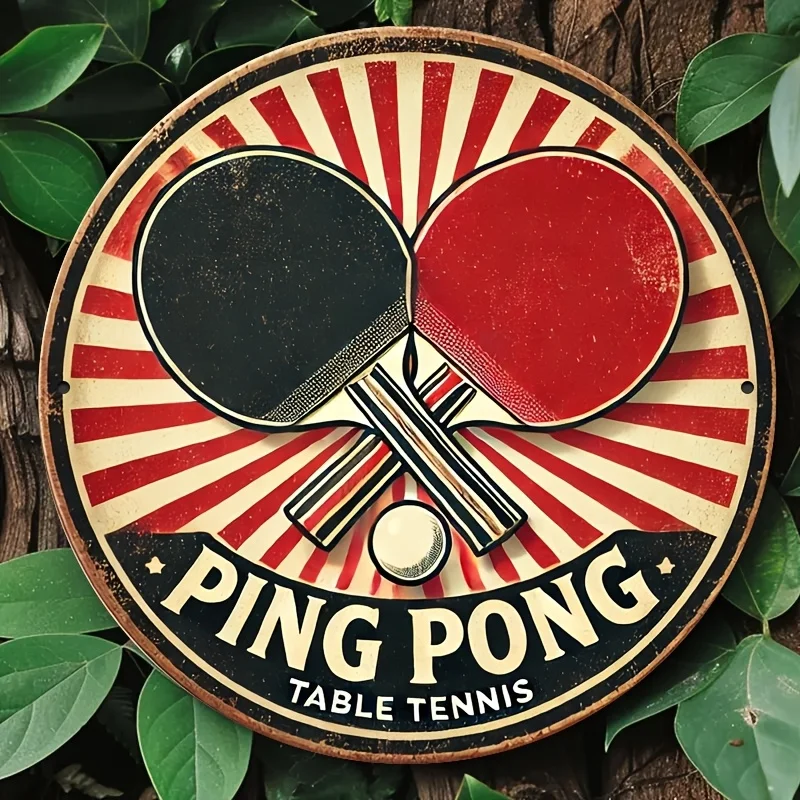 1Pc8 X 8Inch (20 X 20Cm) Ping Pong- Tin Signs Vintage-Style Round Aluminum Wall Art Sign - Bedroom Kitchen, Restaurant, Bar Deco